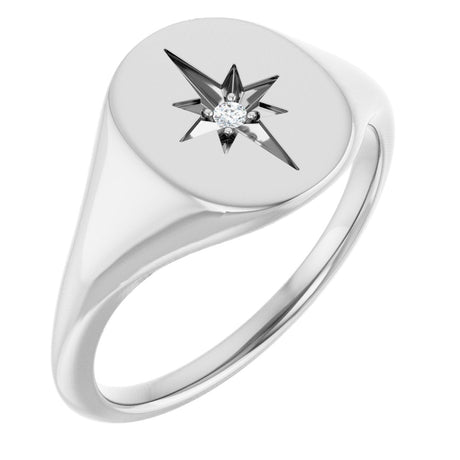 Platinum Round Natural Diamond Oval Starburst Signet Ring