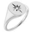 14K Gold Round Natural Diamond Oval Starburst Signet Ring - White Gold