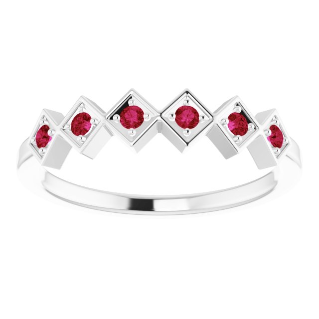 14K Gold Round Lab-Grown Ruby Stackable Ring - White Gold - view 3