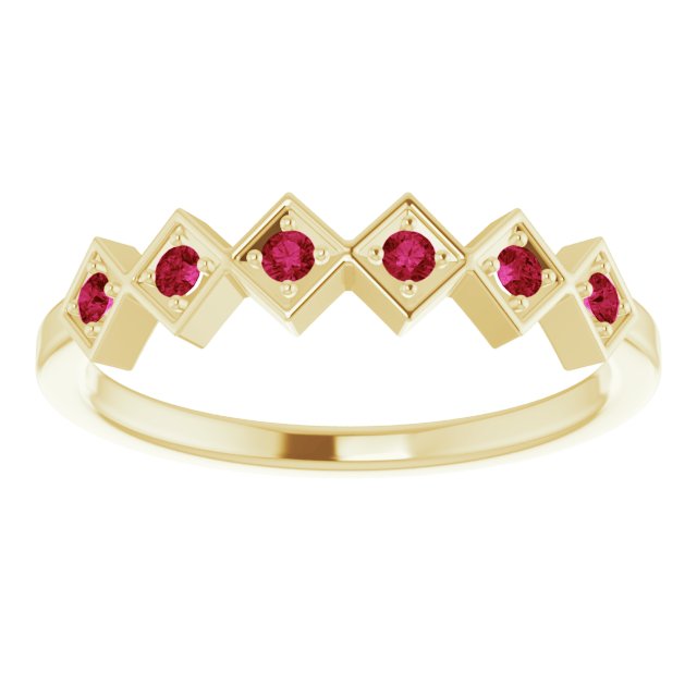 14K Gold Round Lab-Grown Ruby Stackable Ring - Yellow Gold - view 3