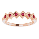 14K Gold Round Lab-Grown Ruby Stackable Ring - Rose Gold - view 3