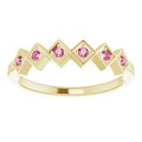 14K Gold Round Natural Pink Tourmaline Stackable Ring – 1.75mm Stones - Yellow Gold - view 3