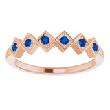 14K Gold Round Natural Blue Sapphire Stackable Ring – 1.75mm Stones - Rose Gold - view 3