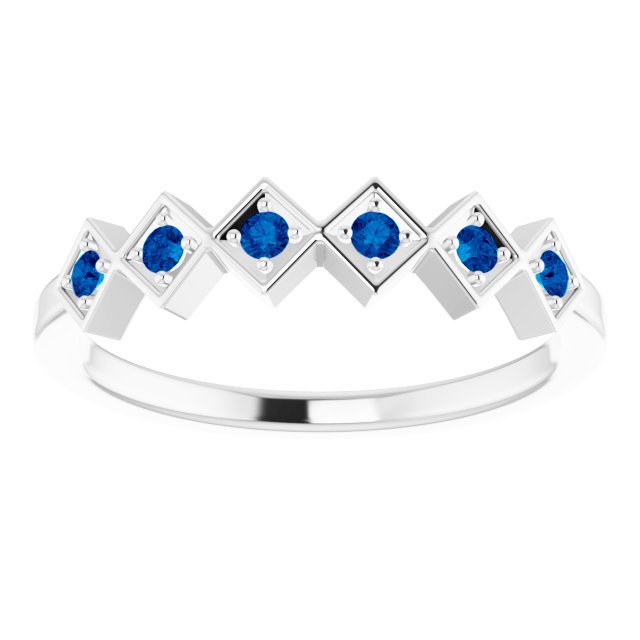 14K Gold Round Natural Blue Sapphire Stackable Ring – 1.75mm Stones - White Gold - view 3