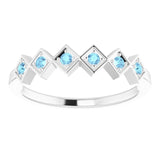 14K Gold Round Natural Aquamarine Stackable Ring – 1.75mm Stones - White Gold - view 3