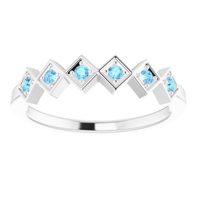 14K Gold Round Natural Aquamarine Stackable Ring – 1.75mm Stones - White Gold - view 3