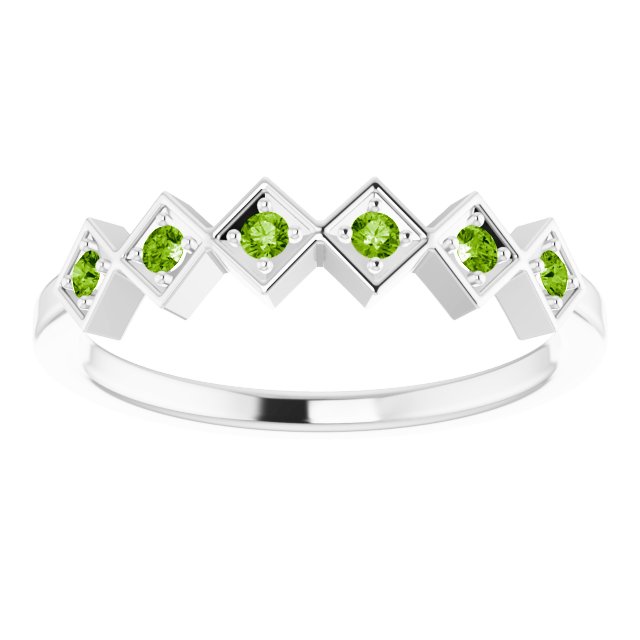 Platinum Round Natural Peridot Stackable Ring – 1.75mm Stones - view 3