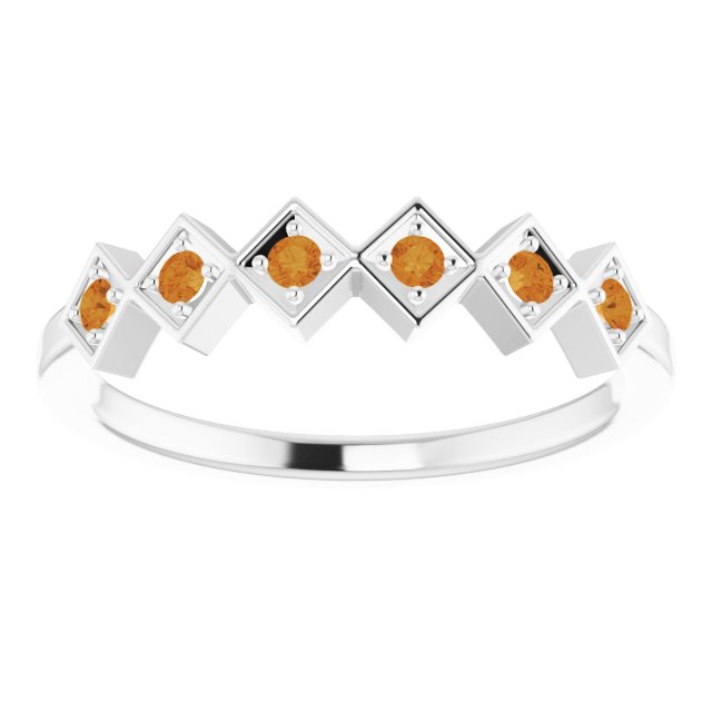 Platinum Round Natural Citrine Stackable Ring - view 3