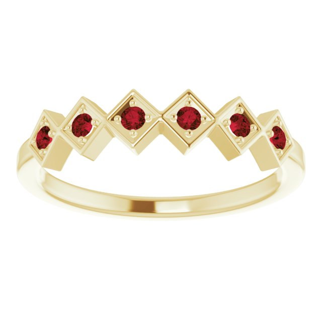 14K Gold Round Natural Mozambique Garnet Stackable Ring – 1.75mm Stones - Yellow Gold - view 3