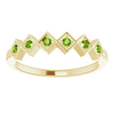 14K Gold Round Natural Peridot Stackable Ring – 1.75mm Stones - Yellow Gold - view 3