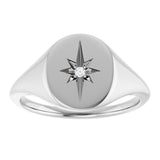 Platinum Round Natural Diamond Oval Starburst Signet Ring - view 3