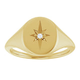 14K Gold Round Natural Diamond Oval Starburst Signet Ring - Yellow Gold - view 3