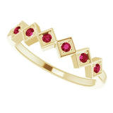 14K Gold Round Natural Ruby Stackable Ring – 1.75mm Stones - Yellow Gold - view 5