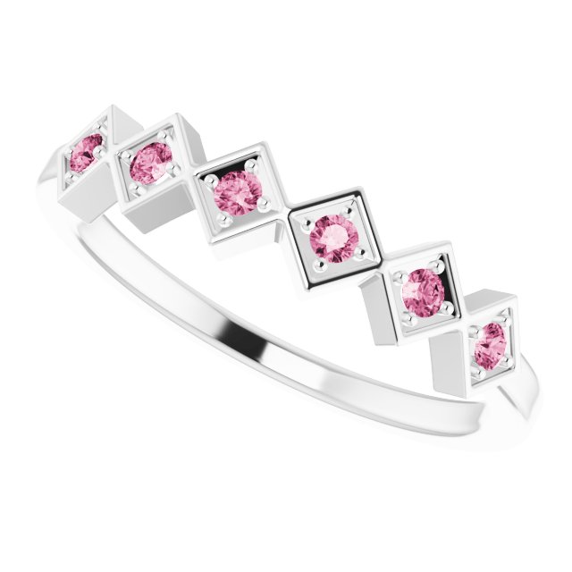 14K Gold Round Natural Pink Tourmaline Stackable Ring – 1.75mm Stones - White Gold - view 5
