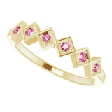 14K Gold Round Natural Pink Tourmaline Stackable Ring – 1.75mm Stones - Yellow Gold - view 5