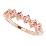 14K Gold Round Natural Pink Tourmaline Stackable Ring – 1.75mm Stones - Rose Gold - view 5