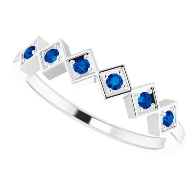 14K Gold Round Natural Blue Sapphire Stackable Ring – 1.75mm Stones - White Gold - view 5