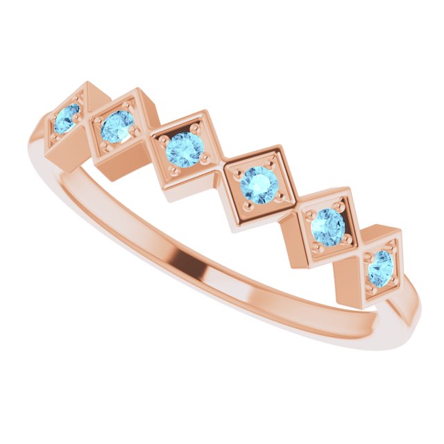 14K Gold Round Natural Aquamarine Stackable Ring – 1.75mm Stones - Rose Gold - view 5