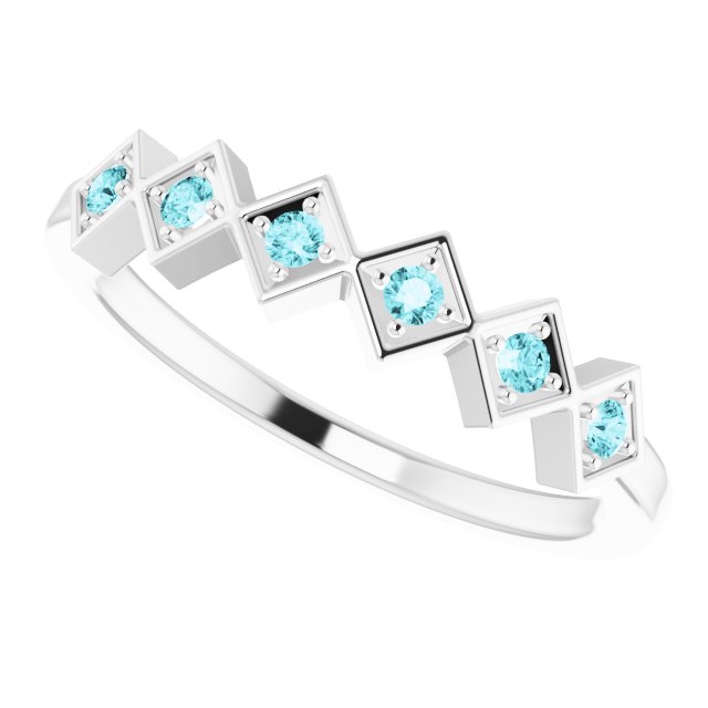 Platinum Round Natural Blue Zircon Stackable Ring - view 5