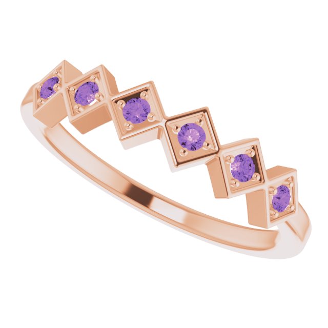 14K Gold Round Natural Amethyst Stackable Ring – 1.75mm Stones - Rose Gold - view 5