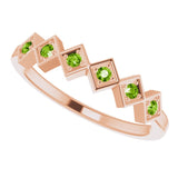 14K Gold Round Natural Peridot Stackable Ring – 1.75mm Stones - Rose Gold - view 5