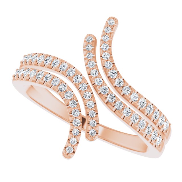 14K Gold Round Natural Diamond Bypass Ring – 1/4 CTW - Rose Gold - view 5