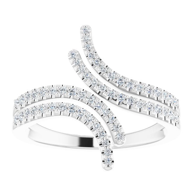 14K Gold Round Natural Diamond Bypass Ring – 1/4 CTW - White Gold - view 3