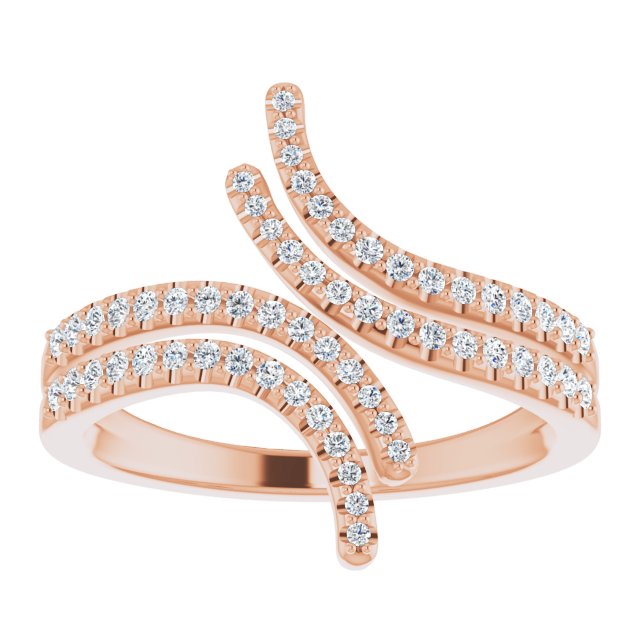14K Gold Round Natural Diamond Bypass Ring – 1/4 CTW - Rose Gold - view 3