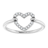 14K Gold Round Natural Diamond Heart Ring – 1mm Stones - White Gold - view 3