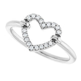 14K Gold Round Natural Diamond Heart Ring – 1mm Stones - White Gold - view 5