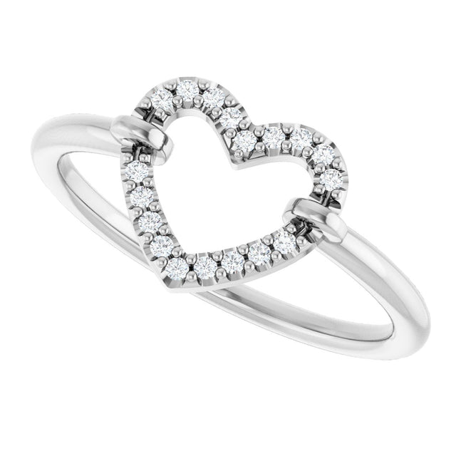 14K Gold Round Natural Diamond Heart Ring – 1mm Stones - White Gold - view 5
