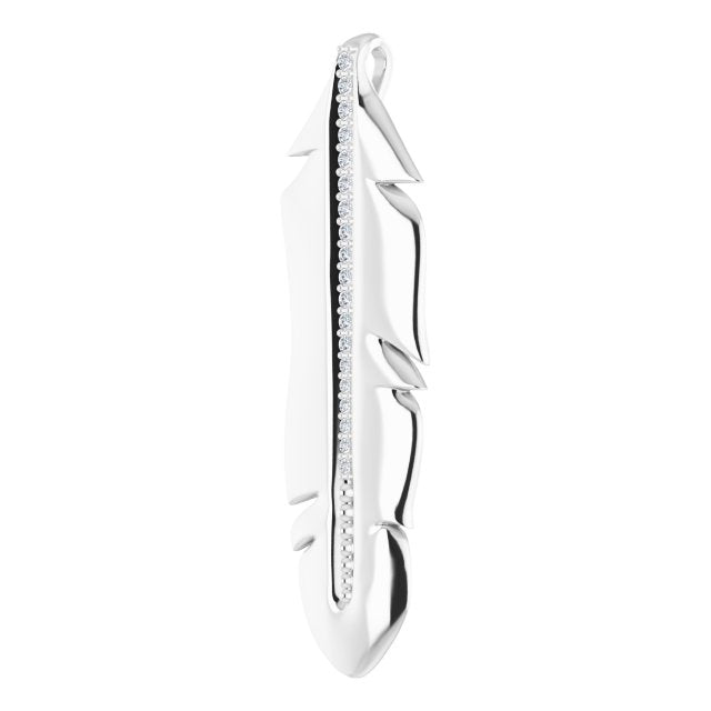 Platinum Round Natural Diamond Accented Feather Pendant - view 2