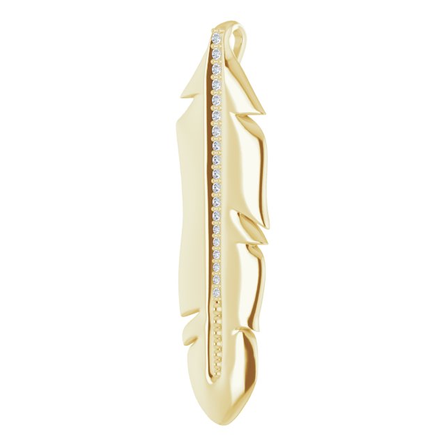 14K Gold Round Natural Diamond Accented Feather Pendant - Yellow Gold - view 2