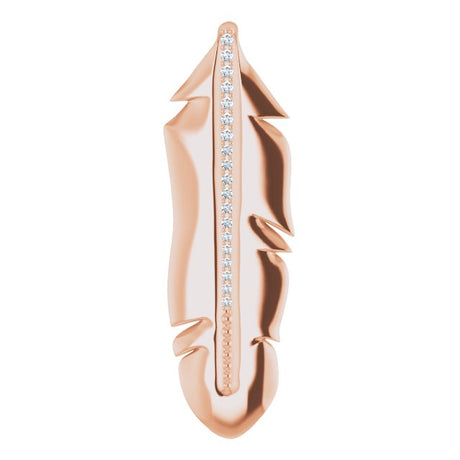 14K Gold Round Natural Diamond Accented Feather Pendant - Rose Gold