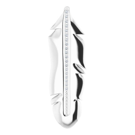 14K Gold Round Natural Diamond Accented Feather Pendant - White Gold
