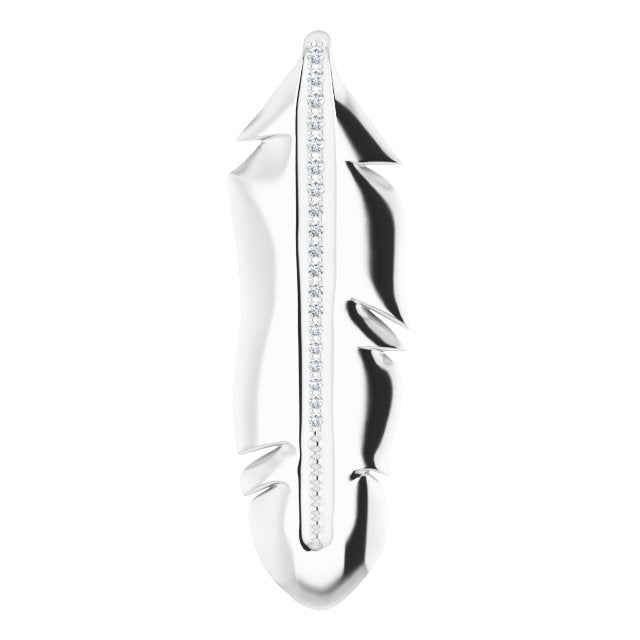 14K Gold Round Natural Diamond Accented Feather Pendant - White Gold