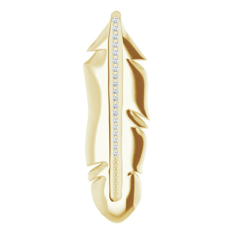 14K Gold Round Natural Diamond Accented Feather Pendant - Yellow Gold