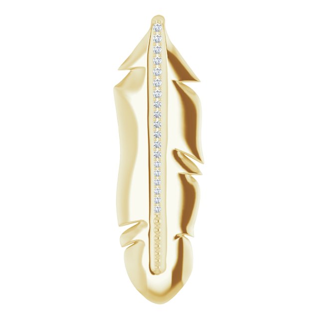 14K Gold Round Natural Diamond Accented Feather Pendant - Yellow Gold