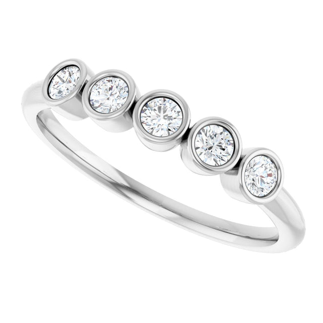 14K Gold Round Natural Diamond Five-Stone Bezel-Set Ring - White Gold - view 5