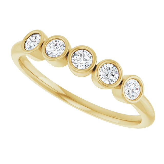 14K Gold Round Natural Diamond Five-Stone Bezel-Set Ring - Yellow Gold - view 5