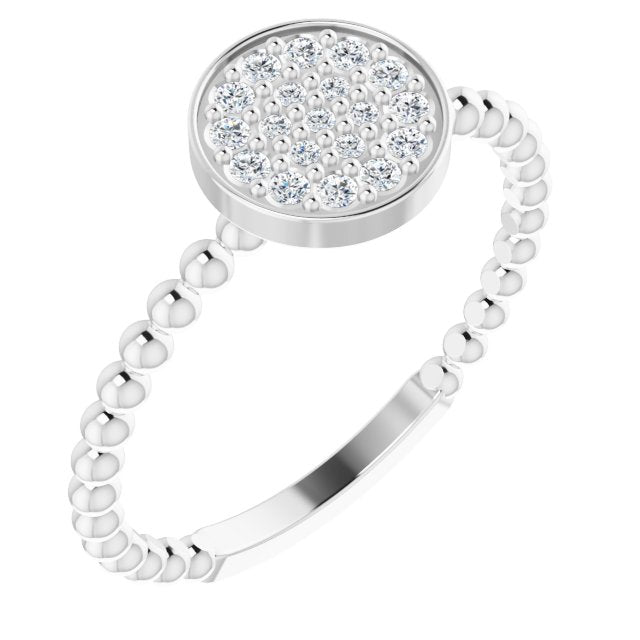 Platinum Round Natural Diamond Beaded Cluster Ring