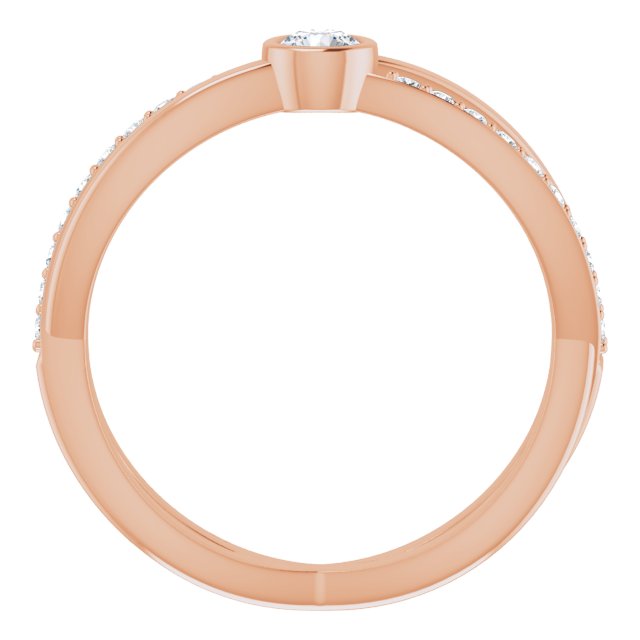 14K Gold Round Natural Diamond Criss-Cross Accented Ring - Rose Gold - view 2