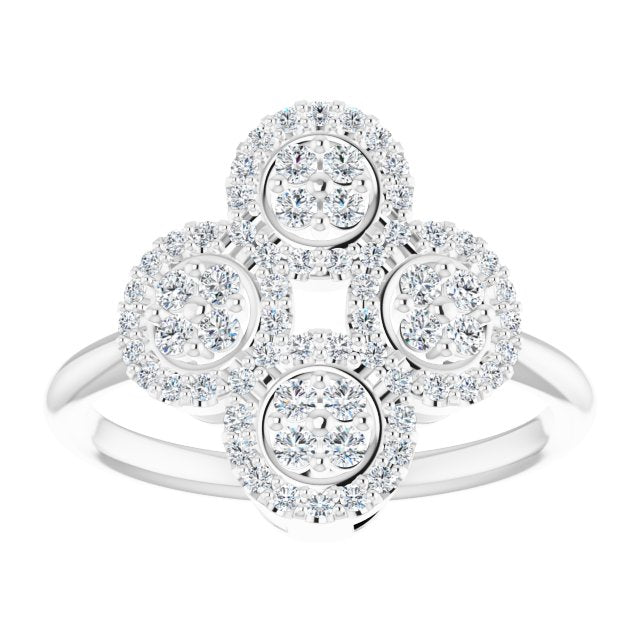 14K Gold Round Natural Diamond Clover Ring – 1.5mm Stones - White Gold - view 3