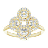 14K Gold Round Natural Diamond Clover Ring – 1.5mm Stones - Yellow Gold - view 3