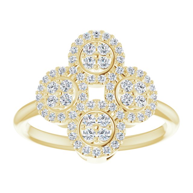 14K Gold Round Natural Diamond Clover Ring – 1.5mm Stones - Yellow Gold - view 3
