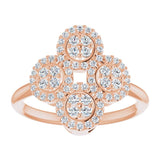14K Gold Round Natural Diamond Clover Ring – 1.5mm Stones - Rose Gold - view 3