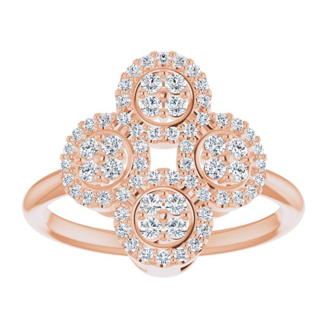14K Gold Round Natural Diamond Clover Ring – 1.5mm Stones - Rose Gold - view 3