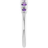 14K Gold Round Natural Amethyst Bezel-Set Ring - White Gold - view 4
