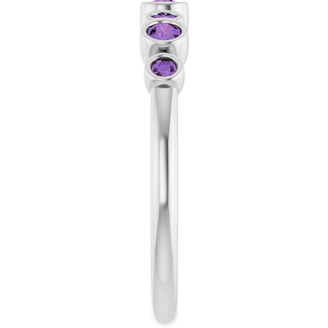 14K Gold Round Natural Amethyst Bezel-Set Ring - White Gold - view 4