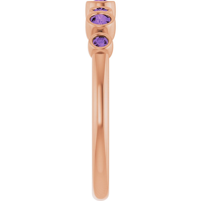 14K Gold Round Natural Amethyst Bezel-Set Ring - Rose Gold - view 4